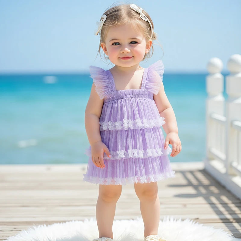 Girls Floral Print Ruffle Sleeve Dress Toddler Kids Summer Princess Dress Casual Fashion Party Dress for Girls