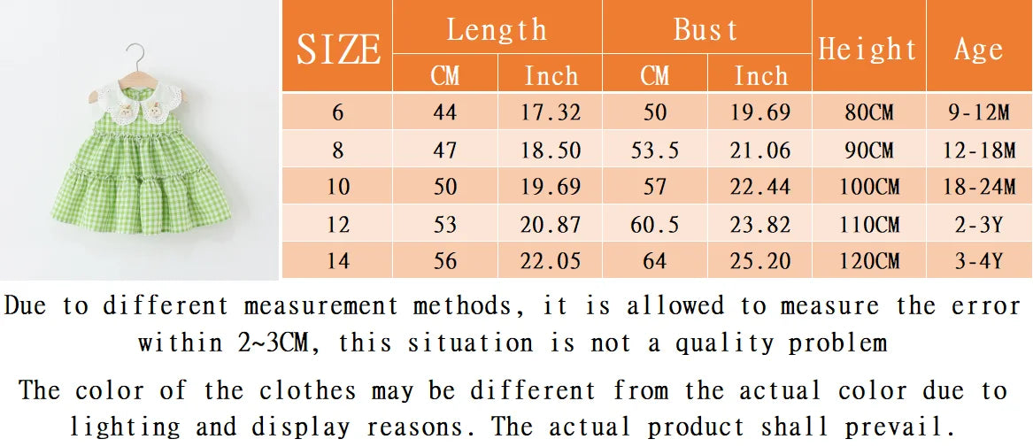 Summer New Simple Style Small Checkered Children'S Sleeveless Clothes, Sweet White Petal Lapel Baby Girl Dress (0-4 Years Old)