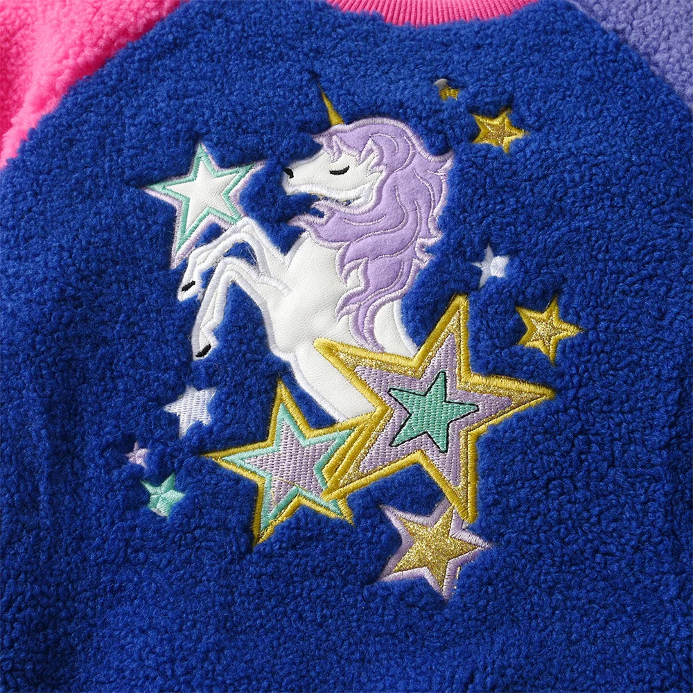 VIKITA Toddlers Licorne Star Appliqued Patchwork Sweatshirt Girls Fleece Autumn Winter Soft Sportwear Pullover Tops Costumes