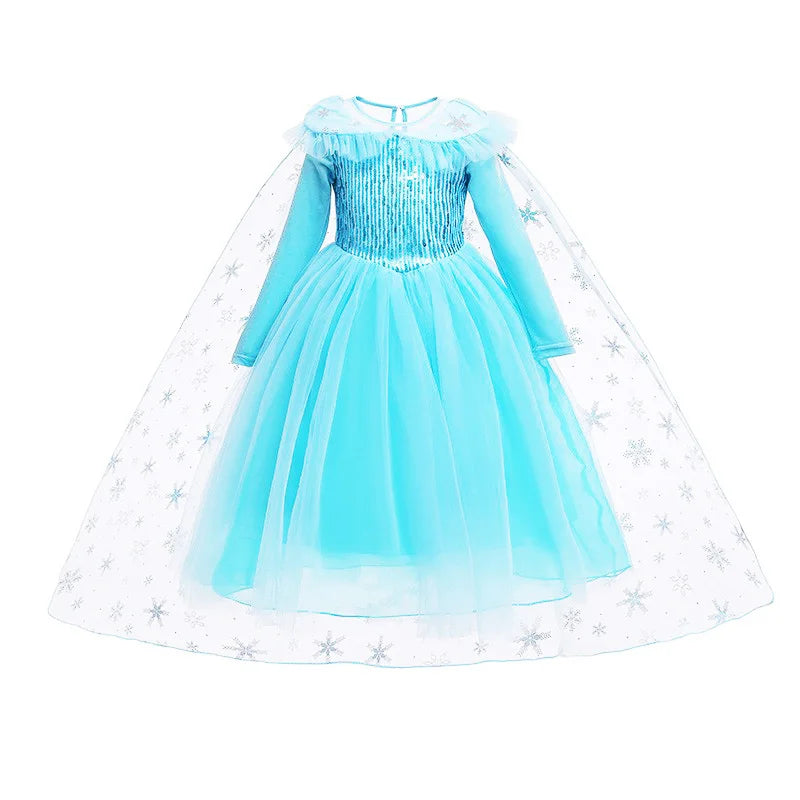 Girls Dresses Kids Princess Costume Halloween Birthday Party Long Cloak Cosplay Elsa Dress Long Sleeve 4 5 6 7 8 9 10 Years