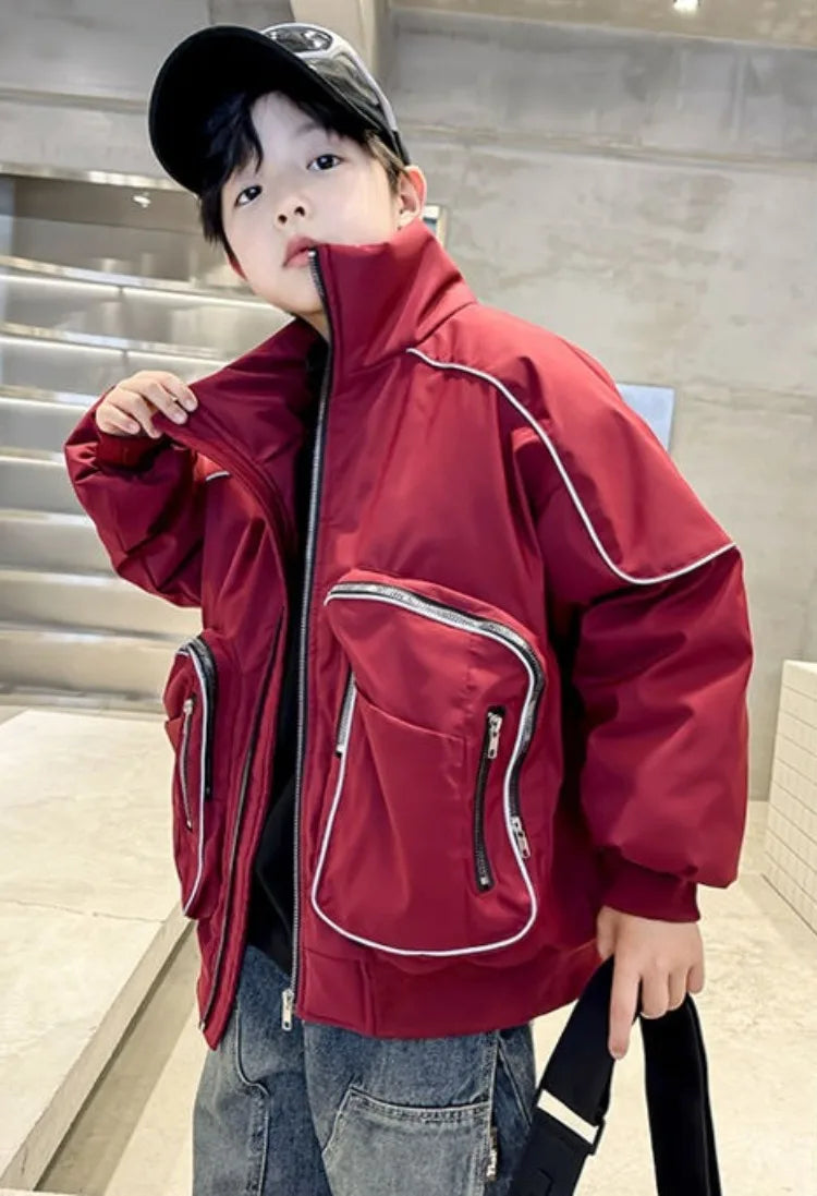 2025 New Boys' Winter Padded Quilted Windbreaker Jacket for Big Kids Waterproof Windproof Outdoor Jacket with Thermal Insulation