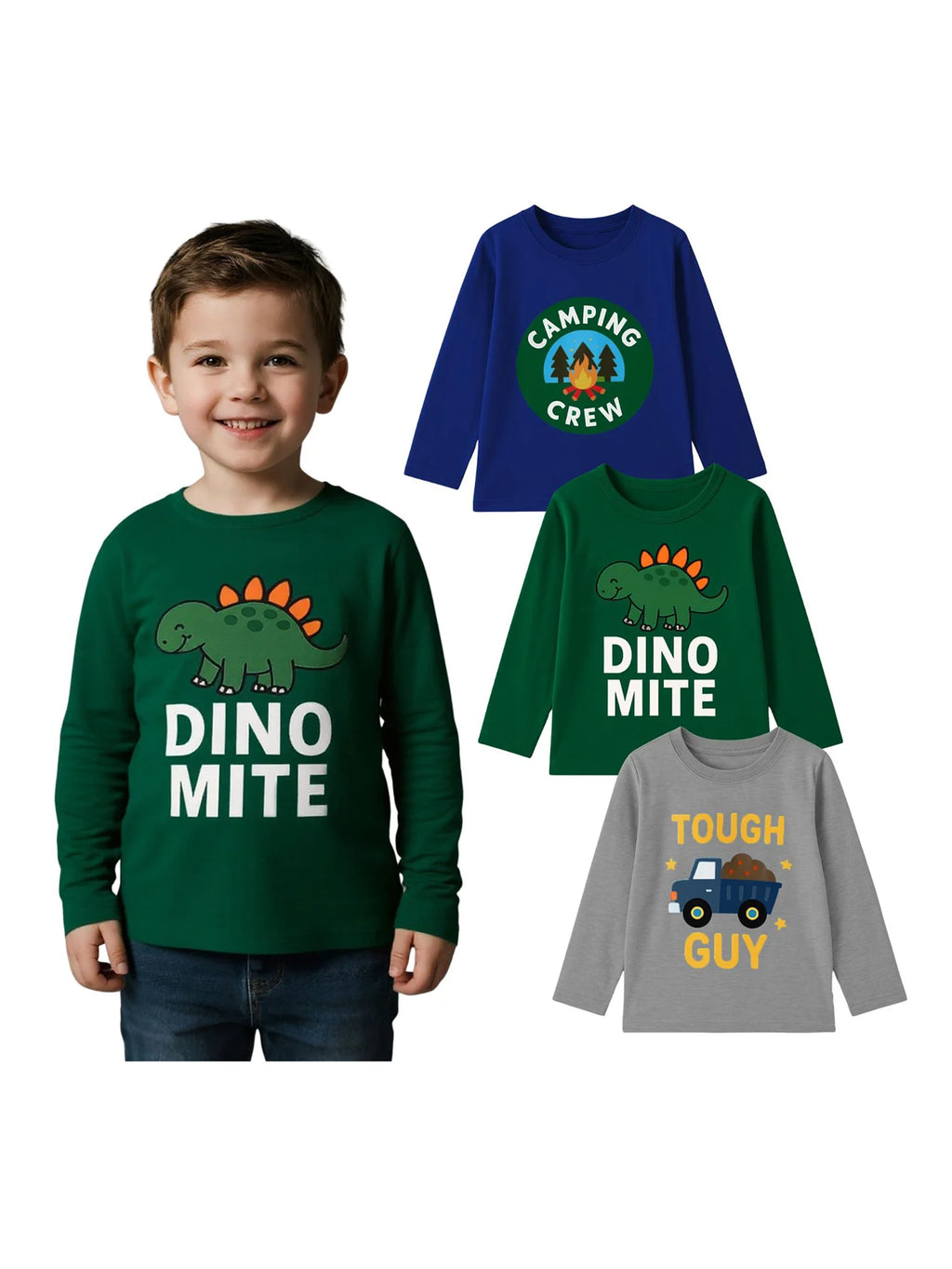 3-piece set of boys' long sleeved T-shirt with pure cotton round neck cartoon pattern for outdoor leisure autumn and winter