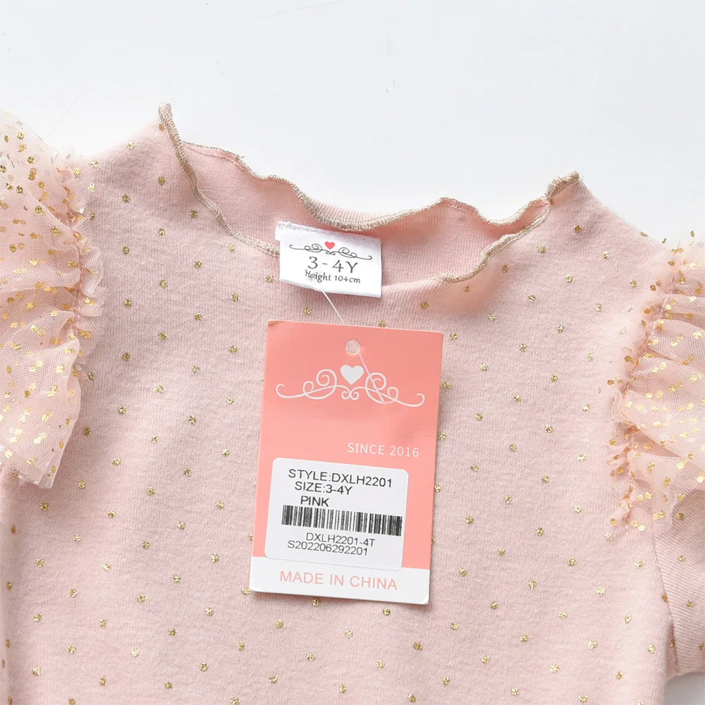 VIKITA Girls Knitted Dress Long Sleeve Autumn Spring Pink Dresses Girls Birthday Party Mesh Cotton Casual Dress Kids Clothes