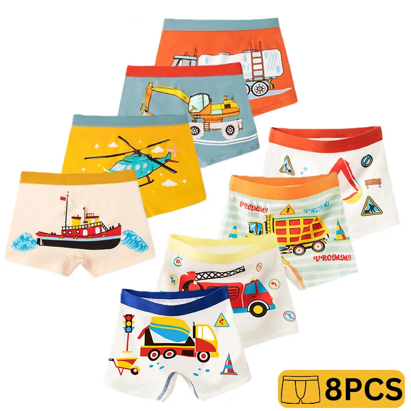 4/8 Pieces Boys Cotton Boxer Briefs Truck Car Graphic Print Kids Boxer Shorts Breathable Comfortable Washable Children Underwear
