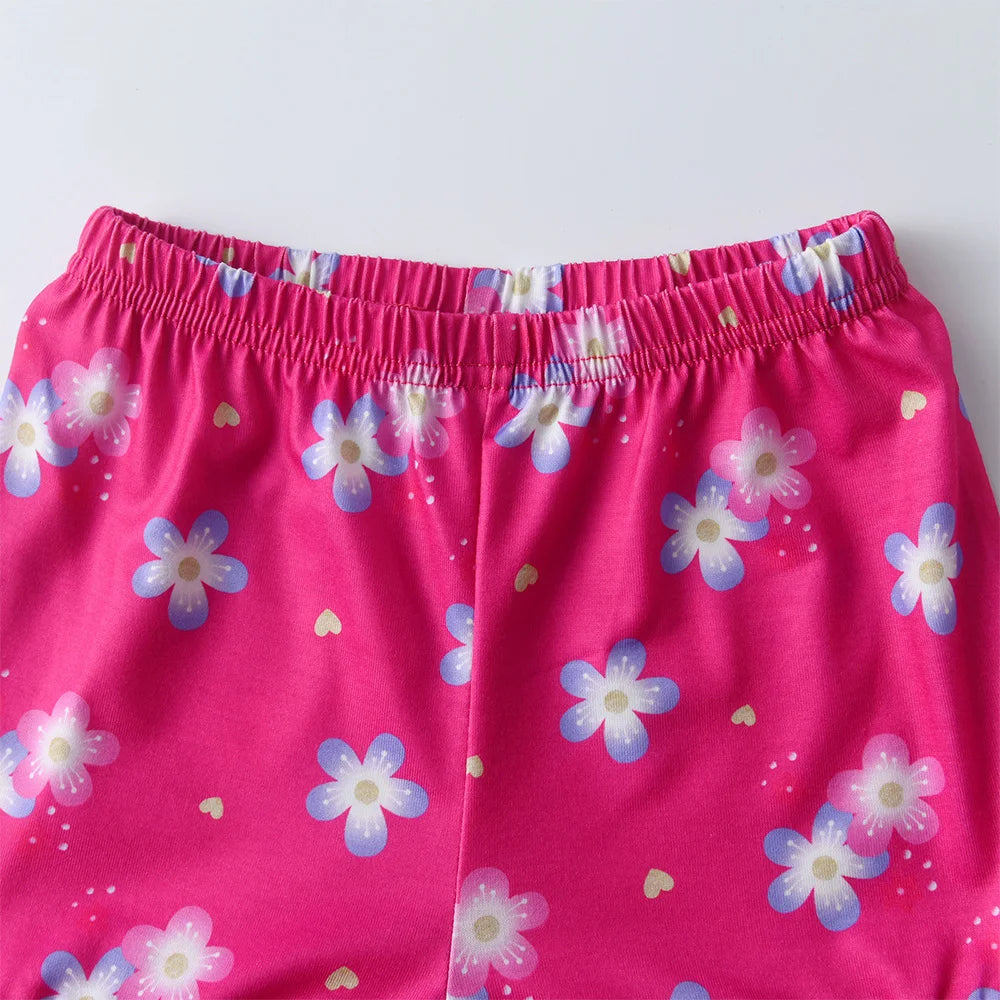 VIKITA Children Clothing Sets for Summer Kids Unicorn Flower Print Short Sleeve T Shirts and Shorts 2 Pcs Suit Clothes Sets