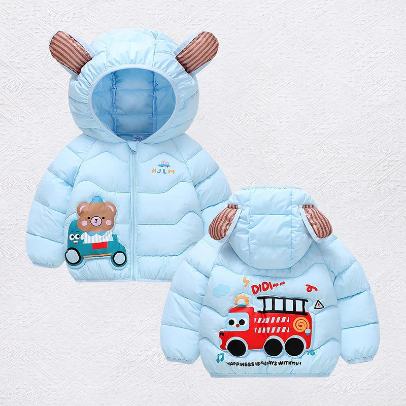 Autumn Winter Fashion Girls Boys Jacket Cute Cartoon Bear Print Warm Hooded Outerwear For 2-6 Years Kids Child Cotton Down Coat