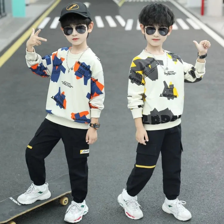 2025 New Arrival Boys' Mid-Large Size Sporty Two-Piece Spring & Autumn Kids Clothing Set - Stylish Outfit for Children