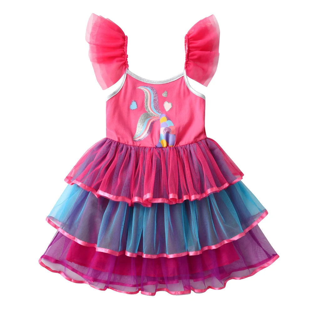 VIKITA 2023 Summer Girls Dresses New Mermaid Kids Dress For Girls Sequined Children Birthday Party Vestidos Cartoon Girl Clothes