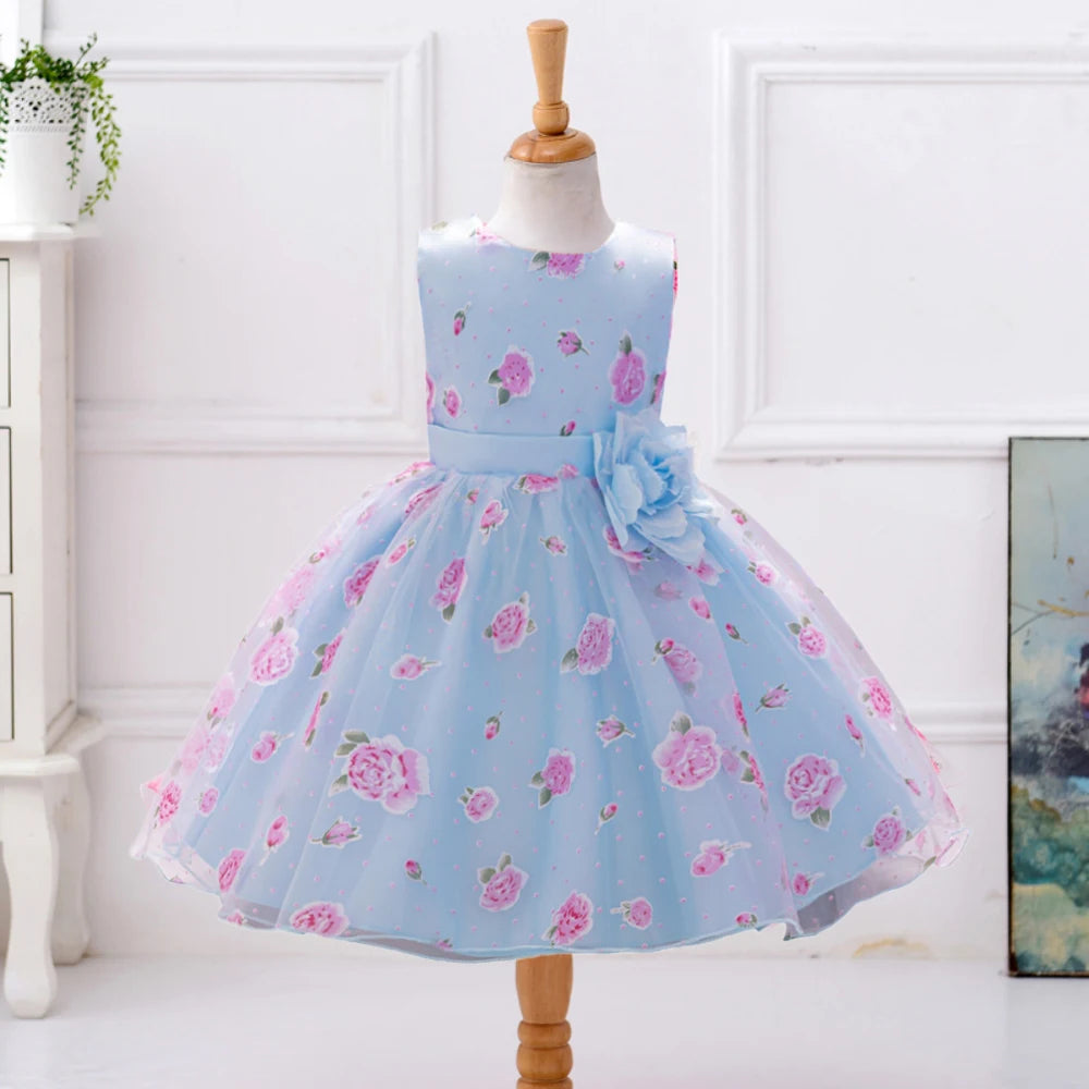 Elegant Bridesmaid Flower Girls Party Dress Bow lWedding Princess Kid Dresses for Girl Birthday Evening Kids Clothing 3-10 Years
