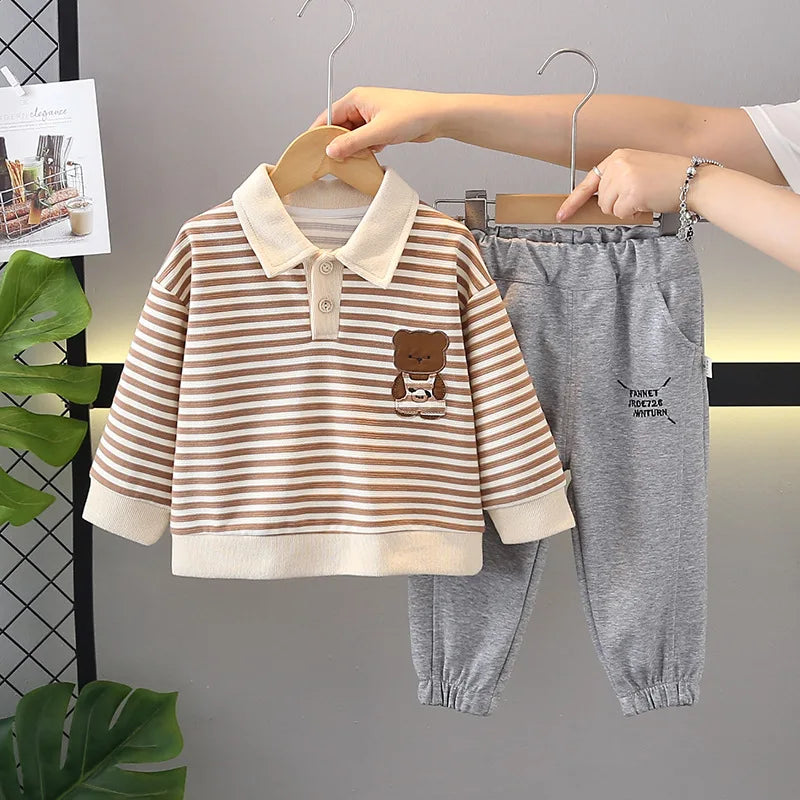 New Spring Autumn Baby Clothes Children Boys Striped Long Sleeved T-Shirt Pants 2Pcs/Sets Infant Casual Outfits Kids Tracksuits