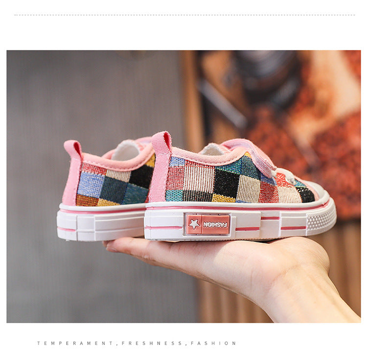 Children's Casual Shoes Toddlers Kids Canvas Sneakers for Boys Girls Fashion Classic Checkered Soft Rubber Sole Spring Autumn