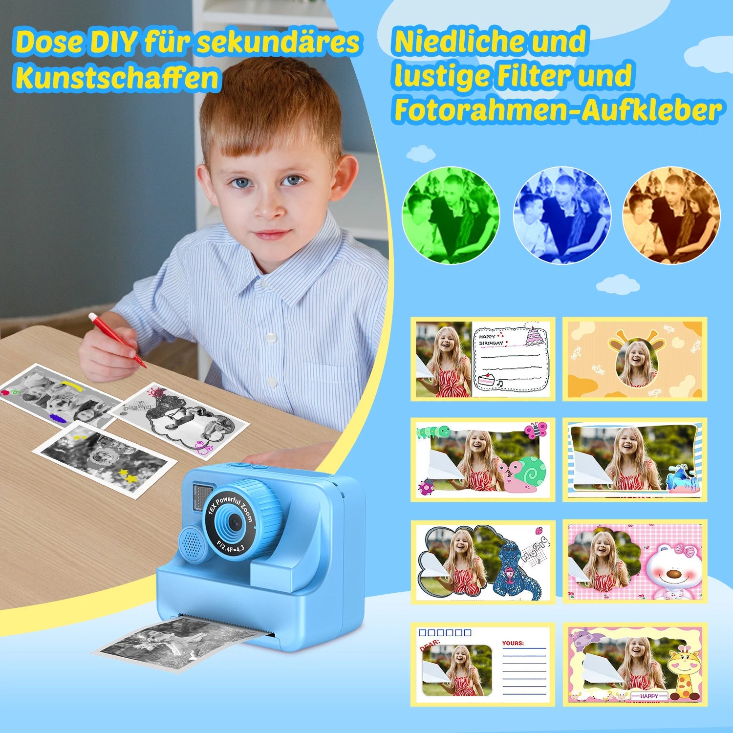 New Bee Kids Instant Print Camera 1080P HD Dual Lens Selfie 32GB Digital Camera for Girls Boys Christmas Birthday Gifts Toys