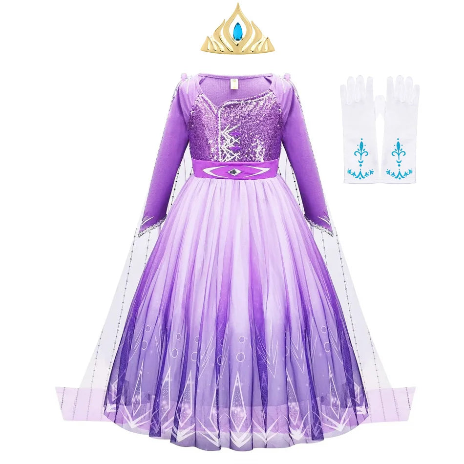 Girls Dresses Kids Princess Costume Halloween Birthday Party Long Cloak Cosplay Elsa Dress Long Sleeve 4 5 6 7 8 9 10 Years