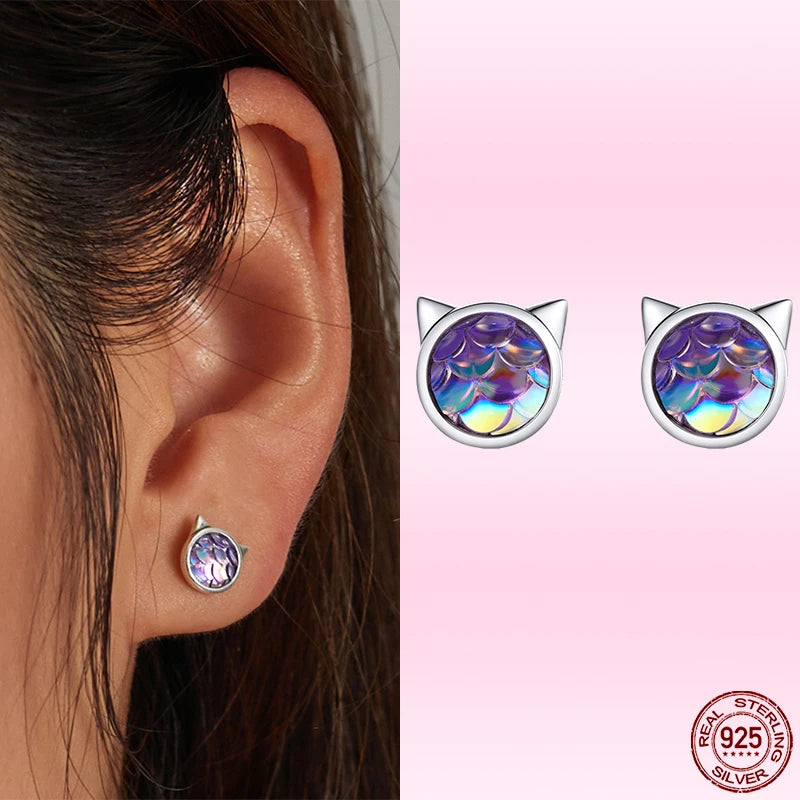 Bamoer 925 Sterling Silver Luxury Girl Earrings Rainbow Butterfy Cute Fancy Funny Ear Stud Original for Women Party Fine Jewelry