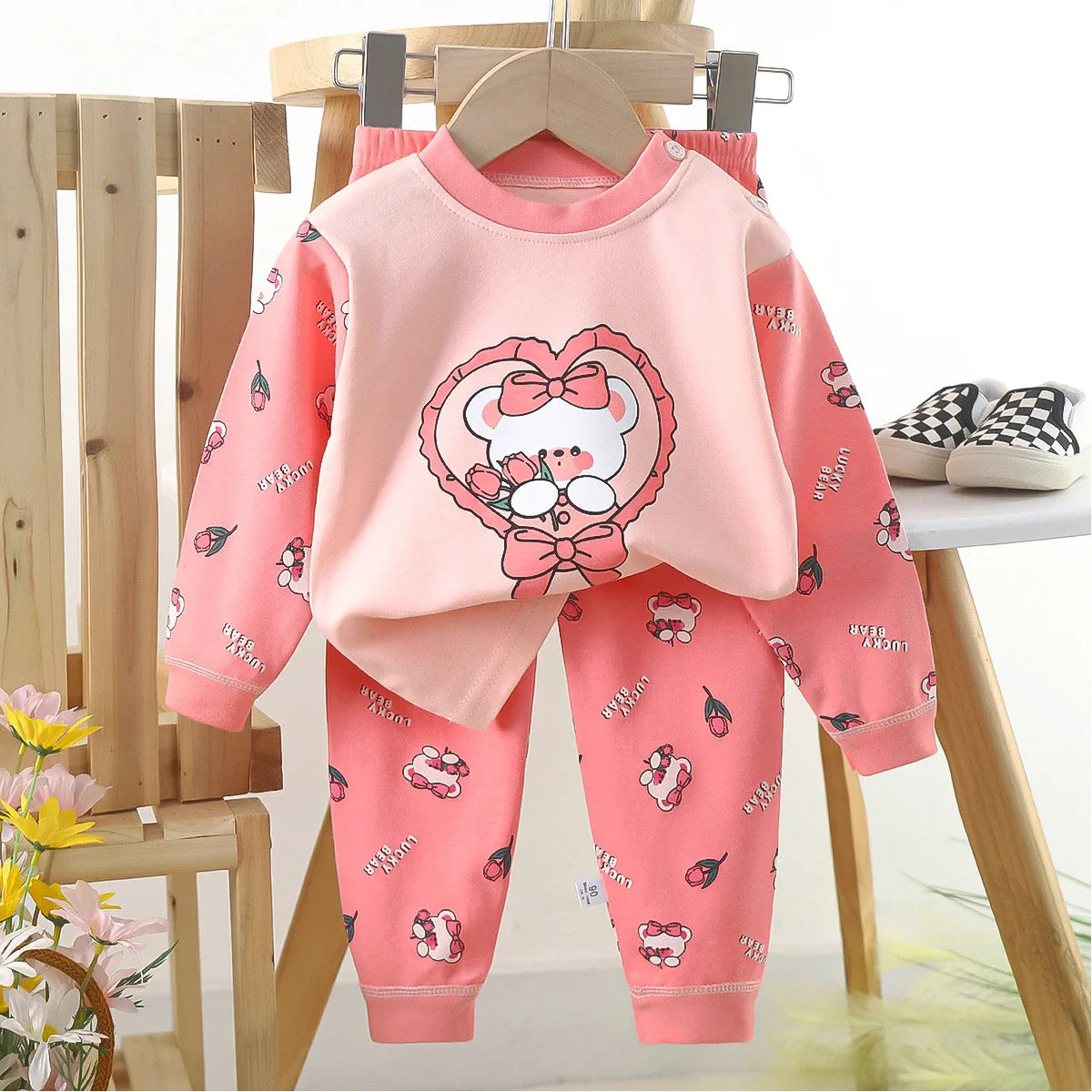 1pcs Children's Underwear Set Kids Soft Cotton Pajamas Boys Girls Baby Spring Autumn Cute Cartoon Long Sleeve Home Sleepwear
