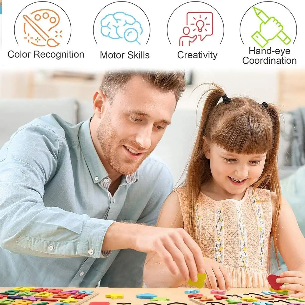 Wooden Puzzles Toys for Kids 3 Year Alphabet Numbers Children Montessori Educational Learning Toys abc Letters Preschool Gift