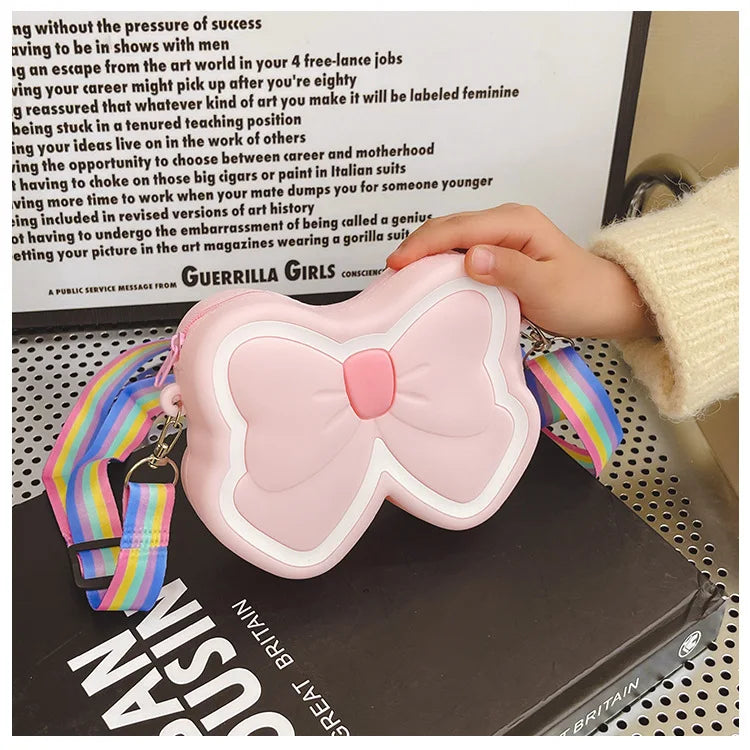 Lovely Bow Children's Silicone Shoulder Bags Cute Butterfly Shape Baby Girls Crossbody Bag Candy Color Kids Small Coin Purse