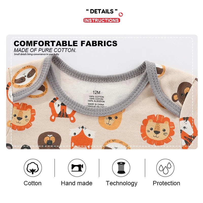 Kiddiezoom unisex 4-piece fashionable cartoon summer 100% pure cotton boys and girls jumpsuit newborn jumpsuit set