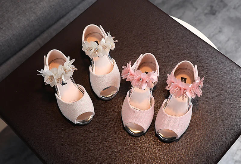 Girls Rhinestone Flower Shoes Low Heel Flower Wedding Party Dress Pump Shoes Princess Shoes For Kids Toddler