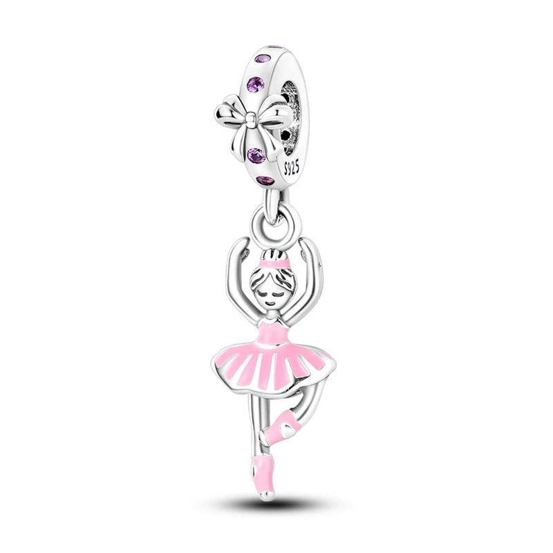 925 Sterling Silver Original Pink Ballet Shoes Charms Ballet Dancer Pendants For Women DIY Bead Fit Original Bracelet Necklace
