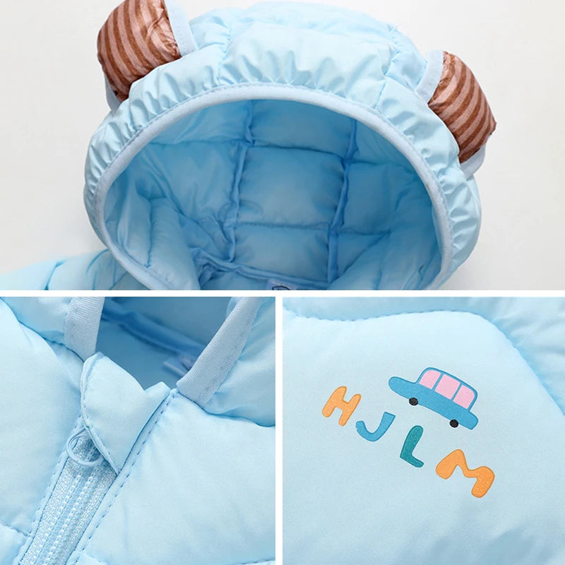 Autumn Winter Fashion Girls Boys Jacket Cute Cartoon Bear Print Warm Hooded Outerwear For 2-6 Years Kids Child Cotton Down Coat