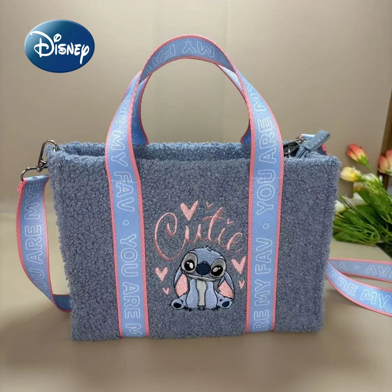 Disney Stitch New Women's Plush Shoulder Bag Cartoon Cute Women's Plush Shoulder Messenger Bag Fashion Embroidery Women's Bag