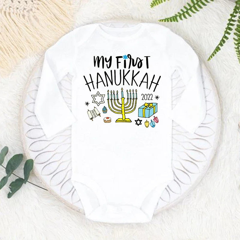 My 1st Hanukkah Chanukah Newborn Bodysuits Happy Hanukkah Baby Rompers Infant Body Long Sleeve Jumpsuit Clothes