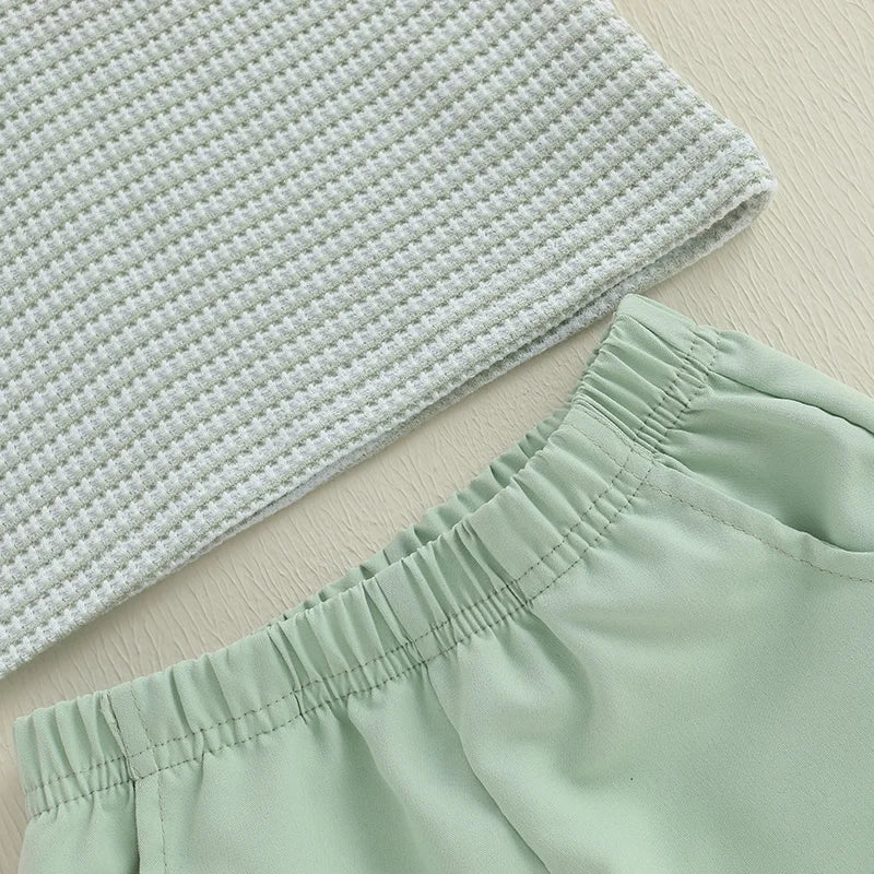 Infant Boy Outfit Set with Cute Animal Embroidery Short Sleeve Tee and Stylish Plaid Shorts for Summer 2 Piece Set