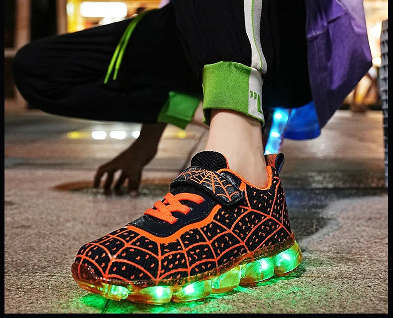 Disney Children Luminous PU Leather Red Shoes For Boys Girls LED Lighted Soft Baby Kids Sneakers Infant Tennis Size 25-35