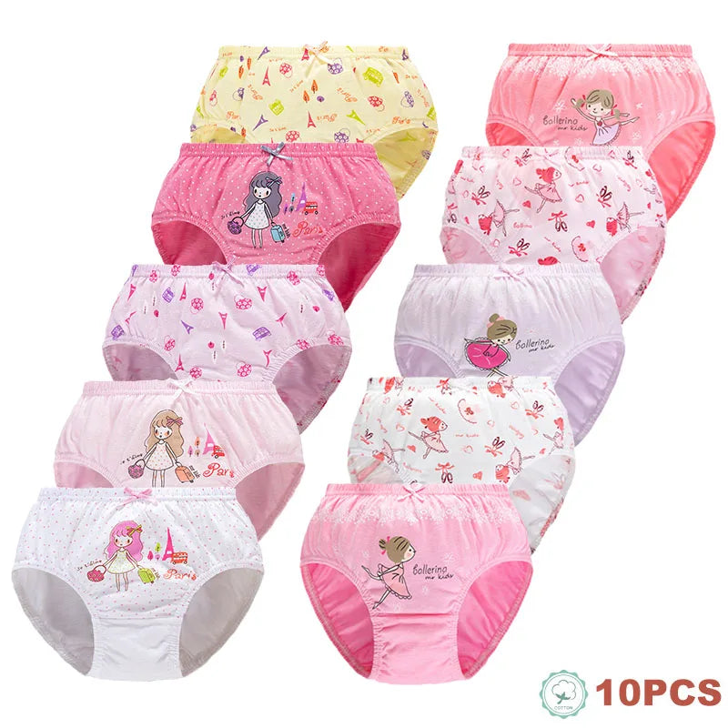 5/10 Pieces Cotton Girls Triangle Panties Cute Characters Pattern Children's Underwear Daily Wear Comfortable Schoolgirl Briefs