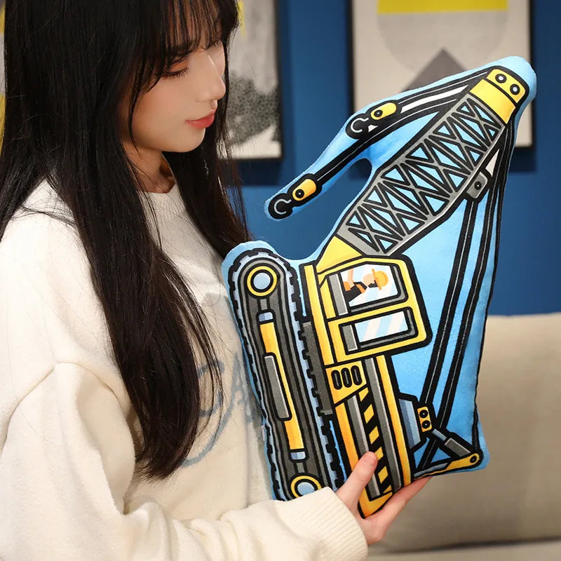 Stuffed Transporter Plush Pillow Soft Printing Multi-functional Bulldozer Forklift Crane Excavator Road Roller Tramcar Men Gift