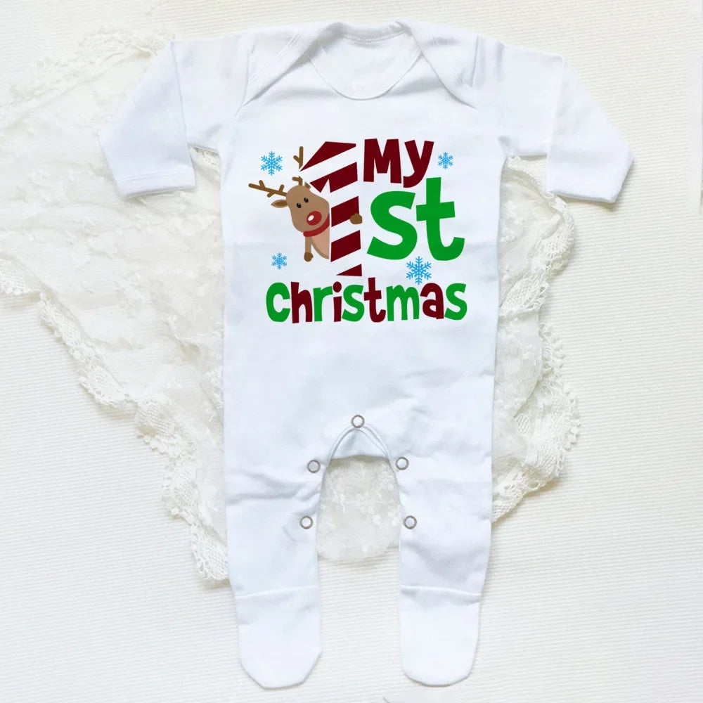 First Christmas Babygrow Sleepsuit Xmas Infant Sleepsuit Boys Girls Cute Clothes Toddler Christmas Gift Baby Xmas Party Outfits