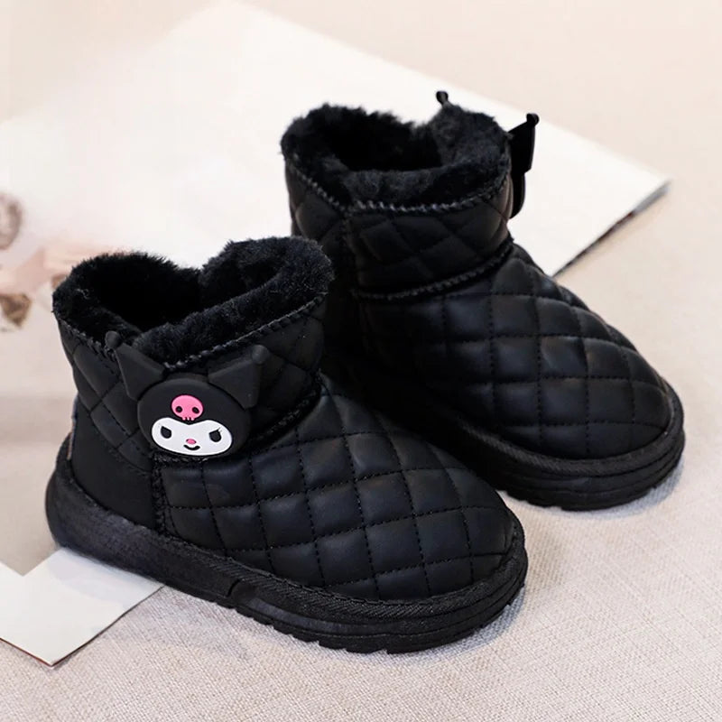 Kids'Casual Shoes Ankle Boots PU Leather Cartoon Kuromi Winter Shoes For Girls Anti-slip Warm Pink Beige Shoes Size 26-36