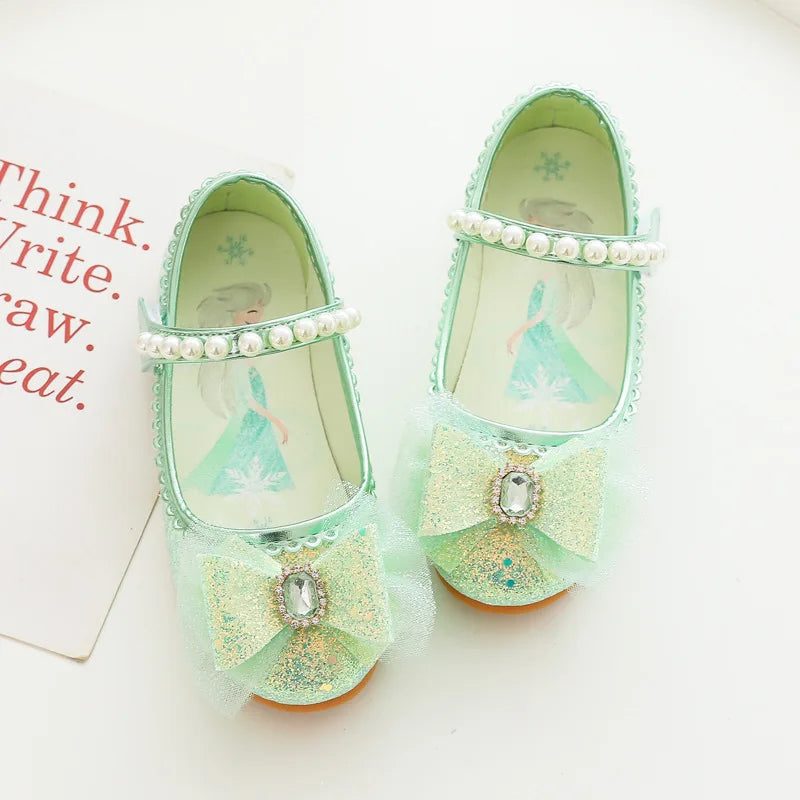Disney Girl's Fashion Princess Shoes Frozen Princess Elsa Children's Shoes Girls Baby Green Pink Flat Shoes Performance Shoes