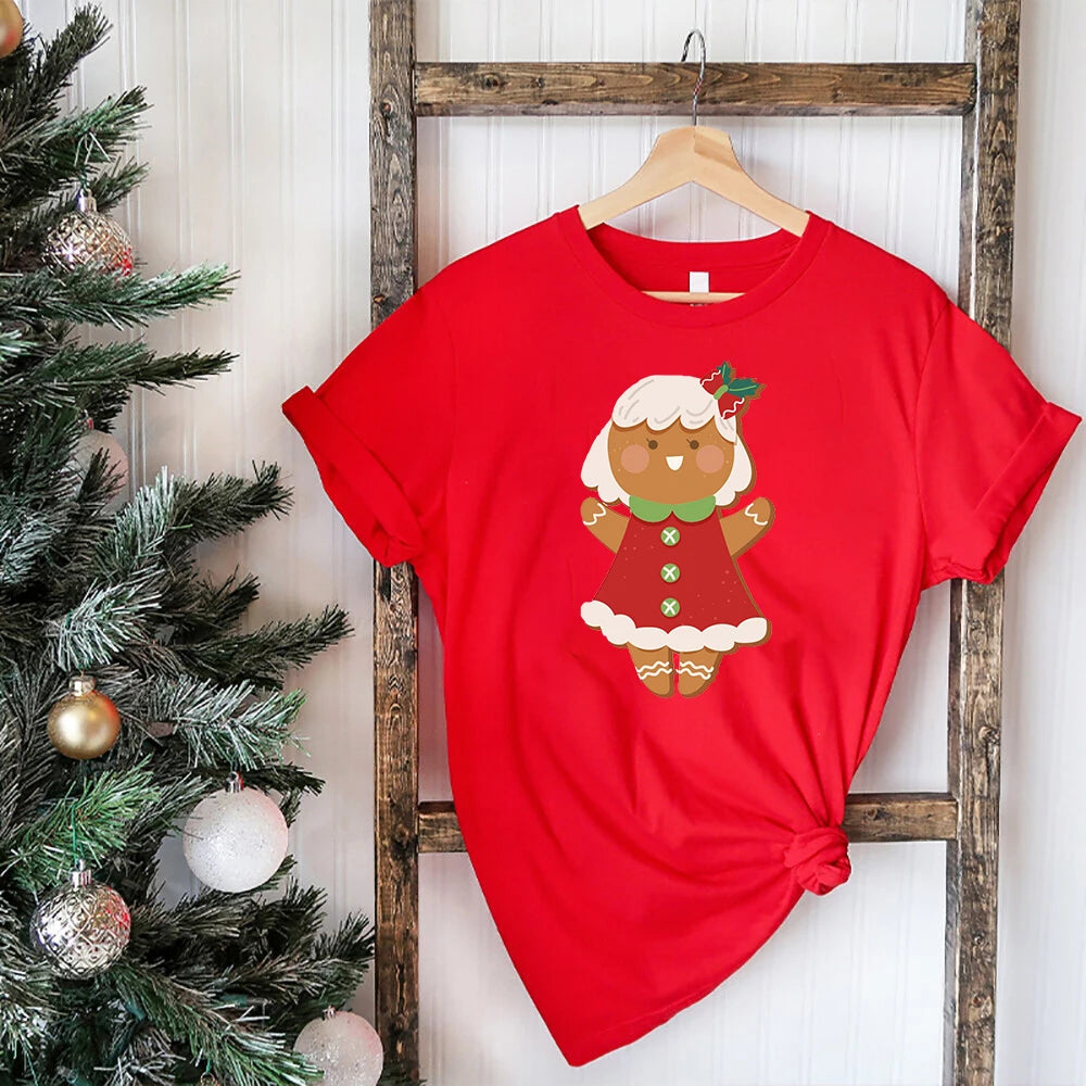 Christmas Cookie Print Family Matching Outfits Mommy Daddy Daughter Son Kids T-shirt Red Short Sleeve T Shirt Xmas Party Clothes