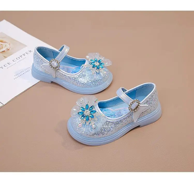 Disney Children's High Heel Princess Elsa Party LED Light Shoes Summer Girls Sandals Baby Girls' Crystal Blue Pink Shoes 23-34