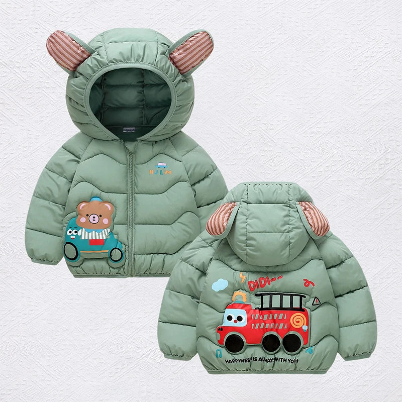 Autumn Winter Fashion Girls Boys Jacket Cute Cartoon Bear Print Warm Hooded Outerwear For 2-6 Years Kids Child Cotton Down Coat