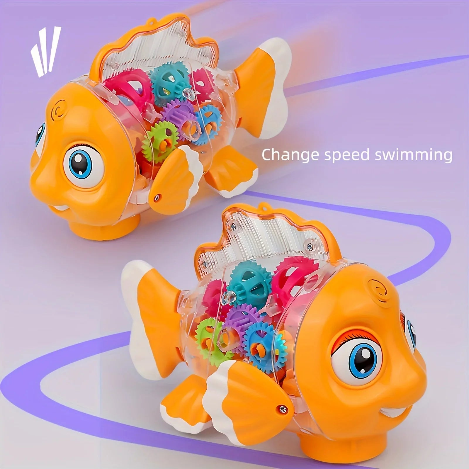 Transparent Electric Gear Gold Fish Toddler Toys with Music & Lights Bump & Go Educational STEM Toys for Babies Tummy Time Gifts
