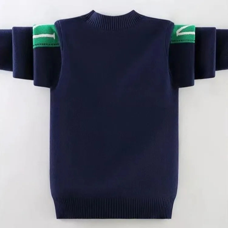 Autumn Winter Boys' Fleece-Lined Thickened Knitwear Pullover Sweater Base Layer for Boys Medium-Large Size Fashionable Knitwear