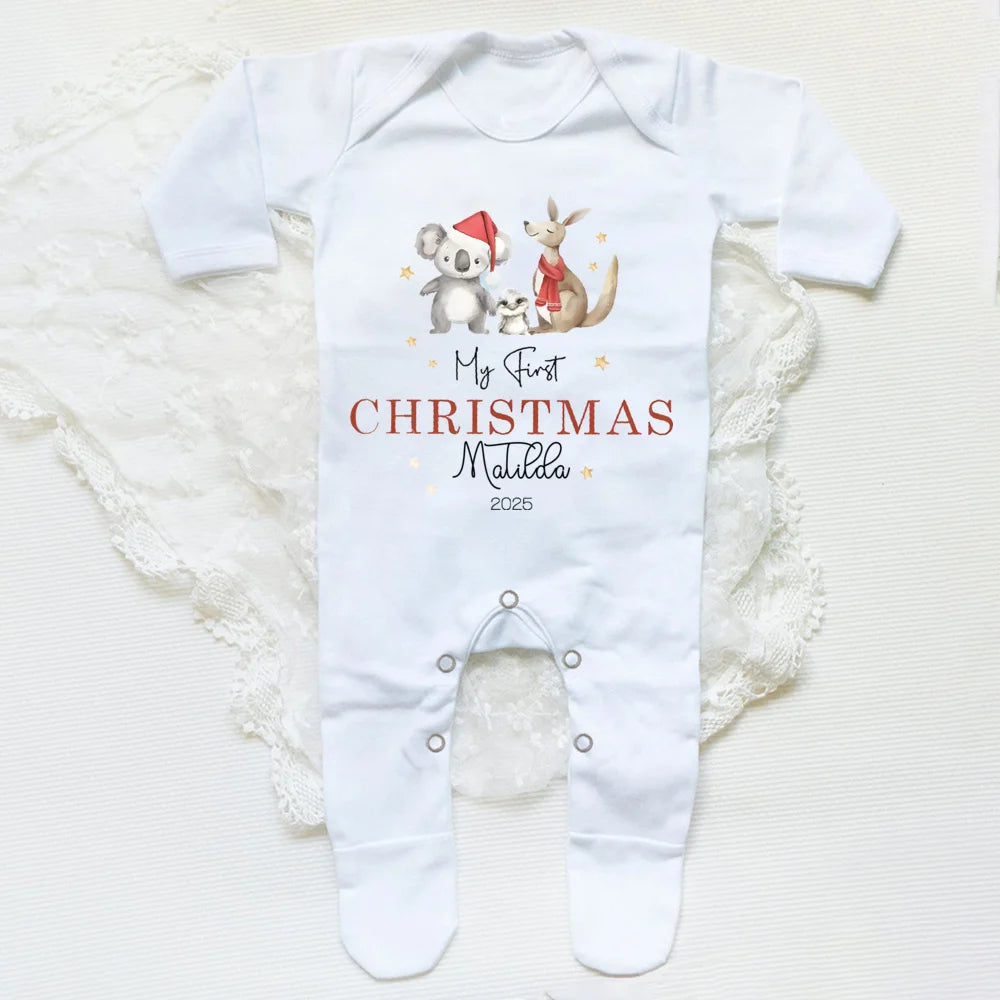 Personalised Baby's First Christmas Sleepsuit My 1st Christmas Pjs Baby Xmas Outfit New Year Holiday Baby Grow