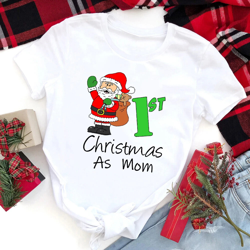 Santa Claus Print First Christmas Family Matching Outfits Baby Romper Daddy Mommy T-shirts Family Clothes Xmas Paty Gift Shit