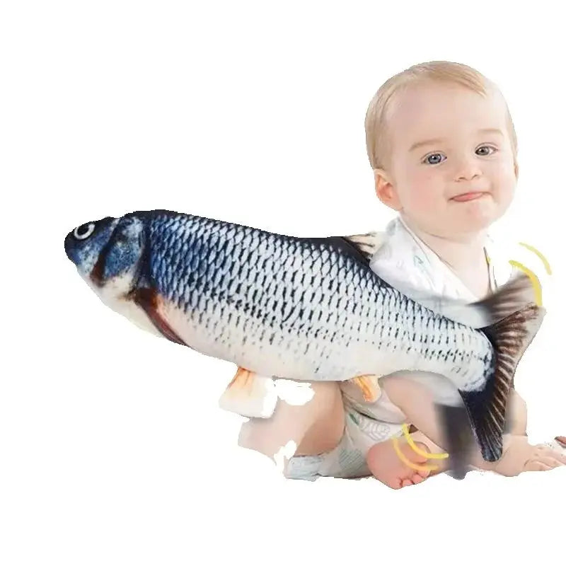 Electric Stuffed Fish Toys Funny Simulation Fish Can Bite & Move Baby Coax To Sleep Cat Pet Toy USB Rechargeable Toy for Infants