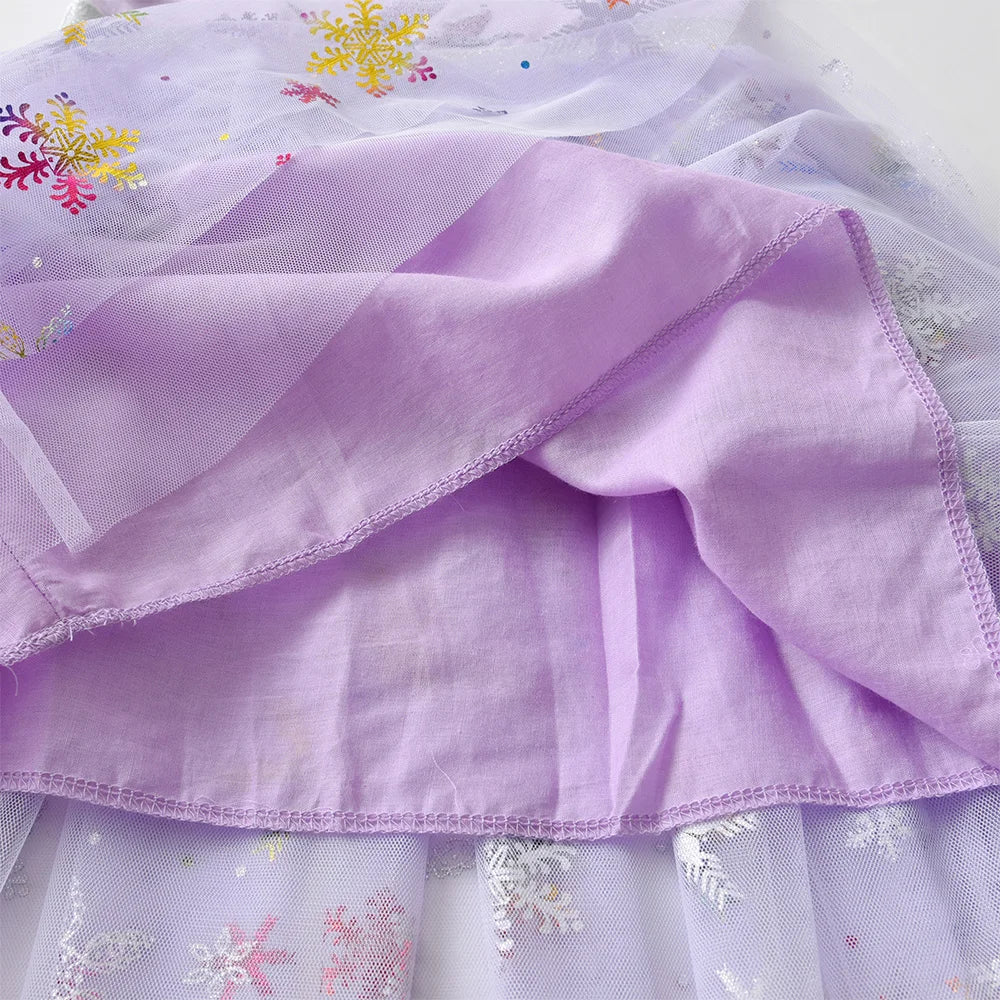 VIKITA New Children Clothes Girls Summer Flare Sleeve Purple Dress Kids Mermaid Sequins Mesh Tulle Princess Party Tutu Vestidos