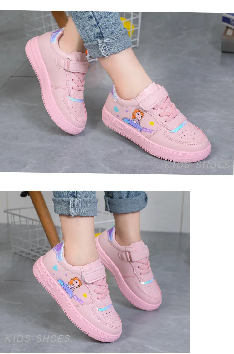 Disney Ariel Princess Kids Tennis Sneakers Children Running Girls Sport Shoes Pink White Breathable Hook Loop Boy Child Sneakers