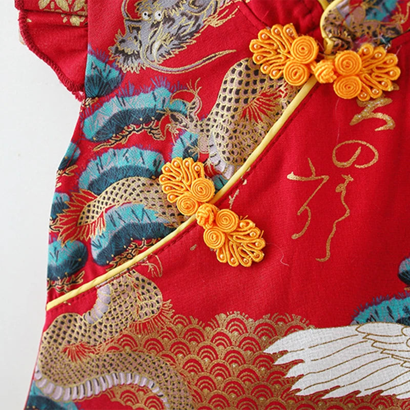 (9 Months -3 Years Old) Summer New Chinese Retro Style Baby Girl Dress, Spring Festival Party Children'S Clothing