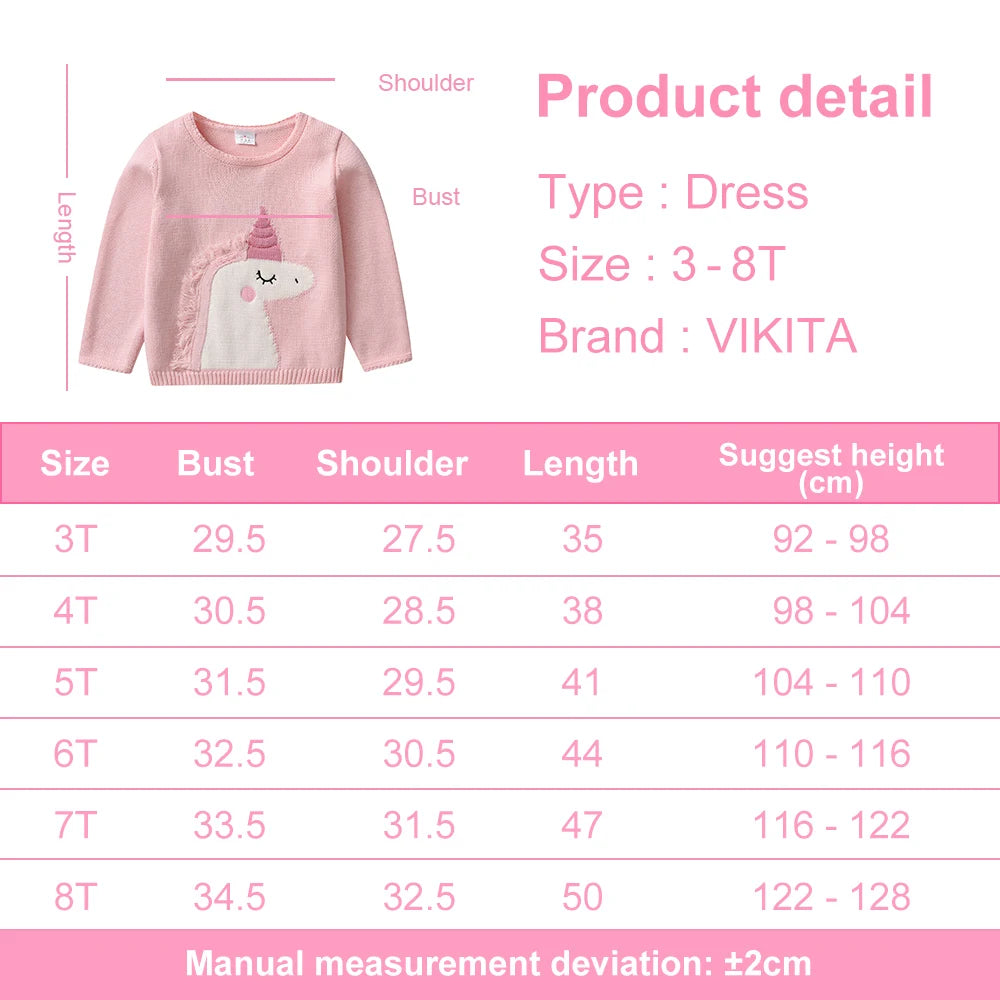VIKITA Teengers Girls Sweater with Unicorn Kids Round Neck Autumn Spring Cozy Casual Pink Outfits Sweaters Children Clothing