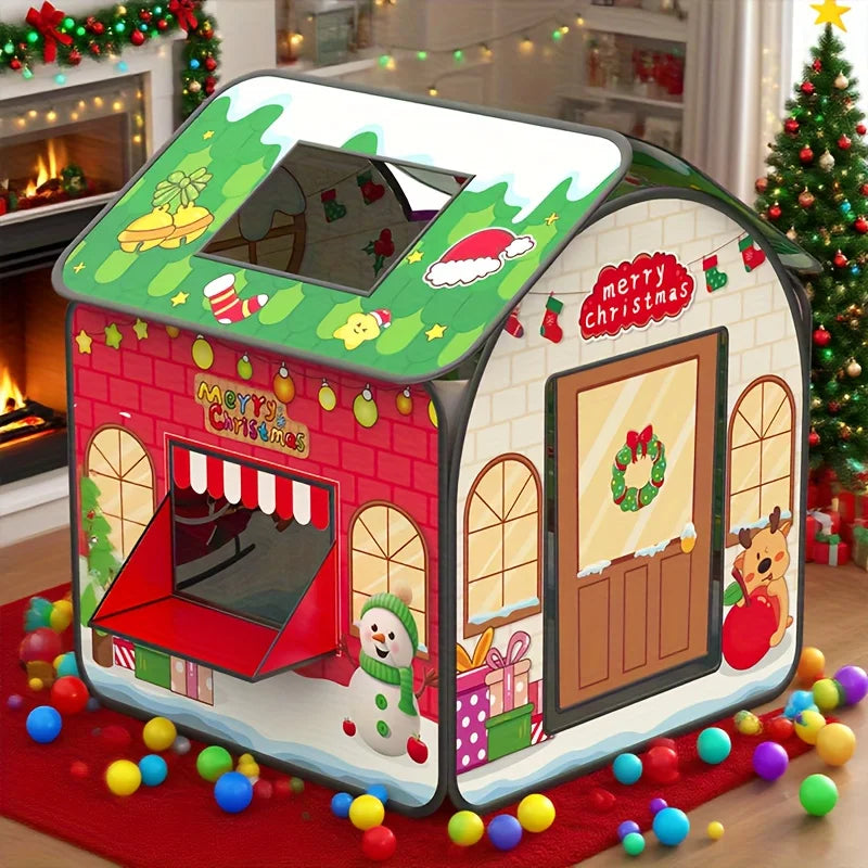 Christmas Play Tent for Kids Playhouse with Doors Windows Indoor & Outdoor Toddler Playhouse Pretend Play Toy Christmas Gift