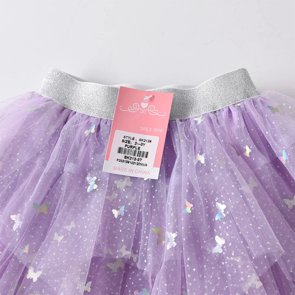VIKITA Girls Butterfly Sequins Appliqued Skirts Kids Purple Irregular Performance Prom Gown Party Princess Cute Cake Mini Skirts