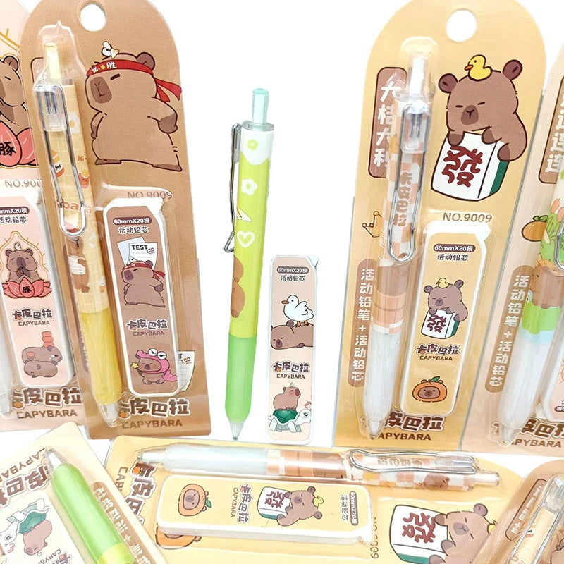 Kawaii Capybara Mechanical Pencil Set 0.5mm For Drawing, Writing, School, Office, Stationery Gift