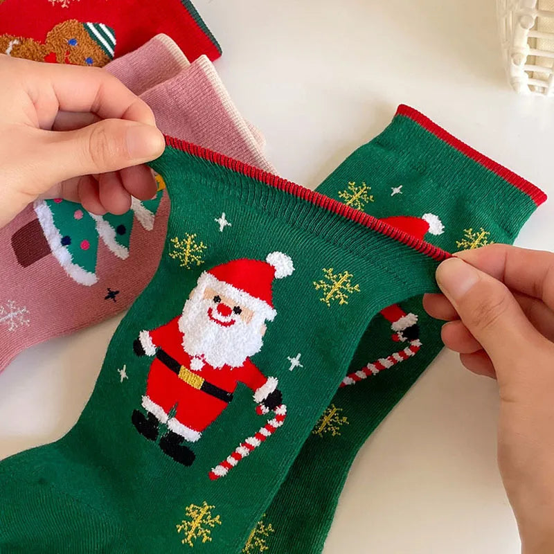 2/4/8 Pairs Children Christmas Socks Cotton Warm Mid-tube Socks For Kids Unisex Knitting Snowflake Elk Stocking Christmas Gift